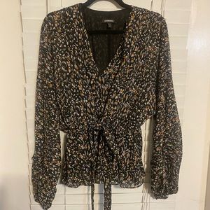 Express Metallic Printed Tie Back Balloon Sleeve Top Size Large